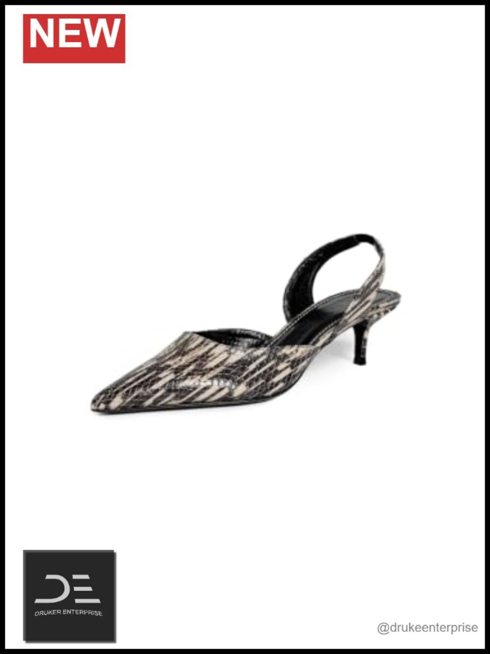 Snake Leather Kitten Heel Slingback Pumps Pointed Toe